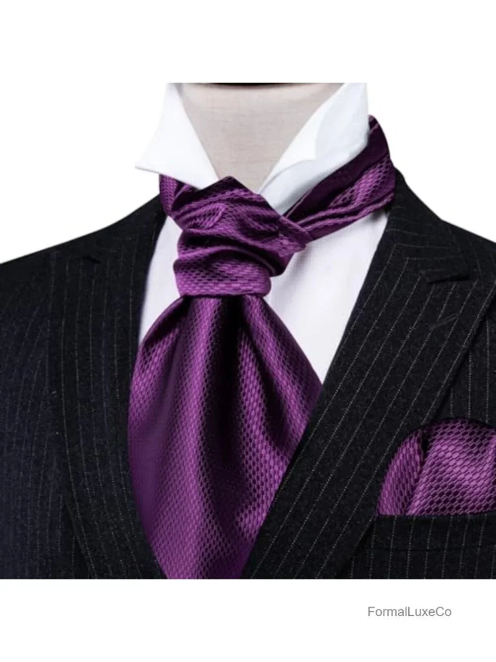 Silk Jacquard Woven Ascot Cravat Pocket Square Cufflinks Set Wedding Accessory